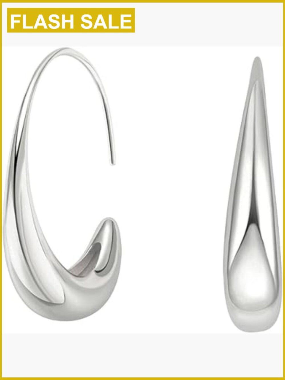 Chunky Drop Hoop Earrings Sterling Silver Plated 35mm